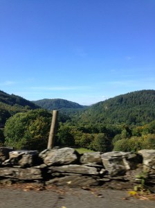 Mountains and blue sky, taken from the car